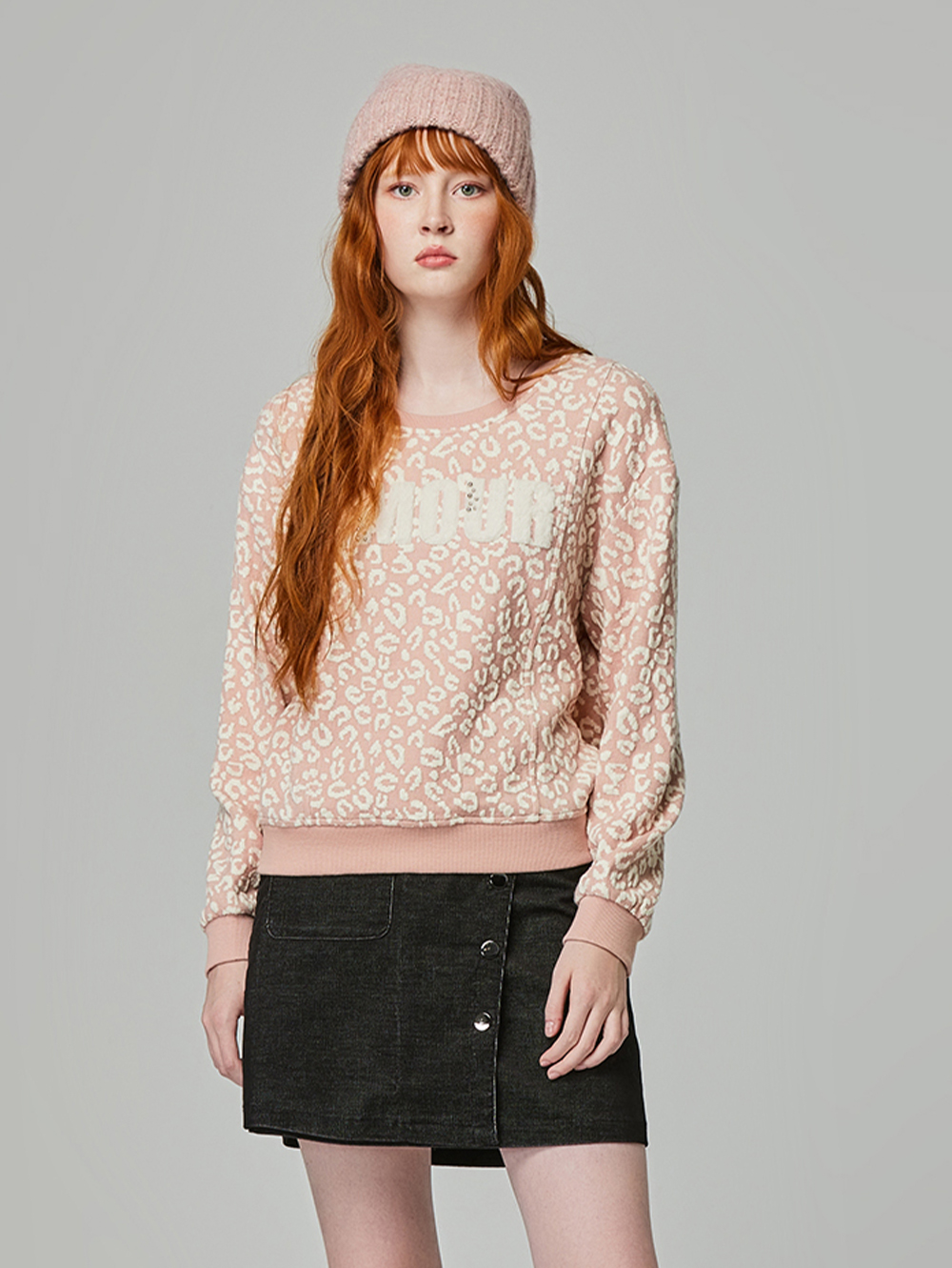 abito豹紋字母圓領上衣