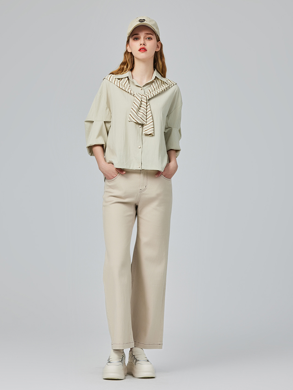 abito高腰雙釦牛仔寬褲