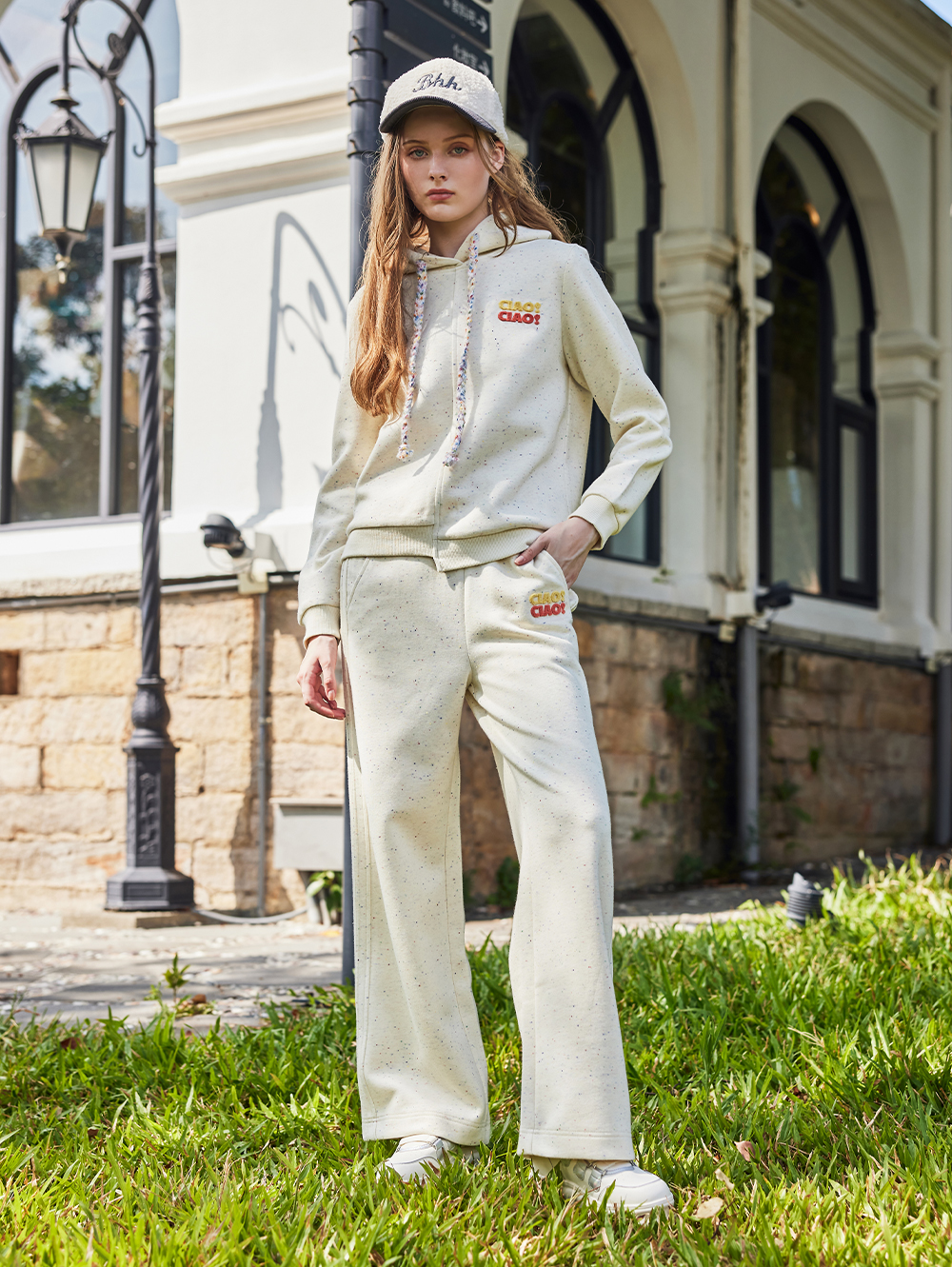 abito立體繡鬆緊腰頭寬褲