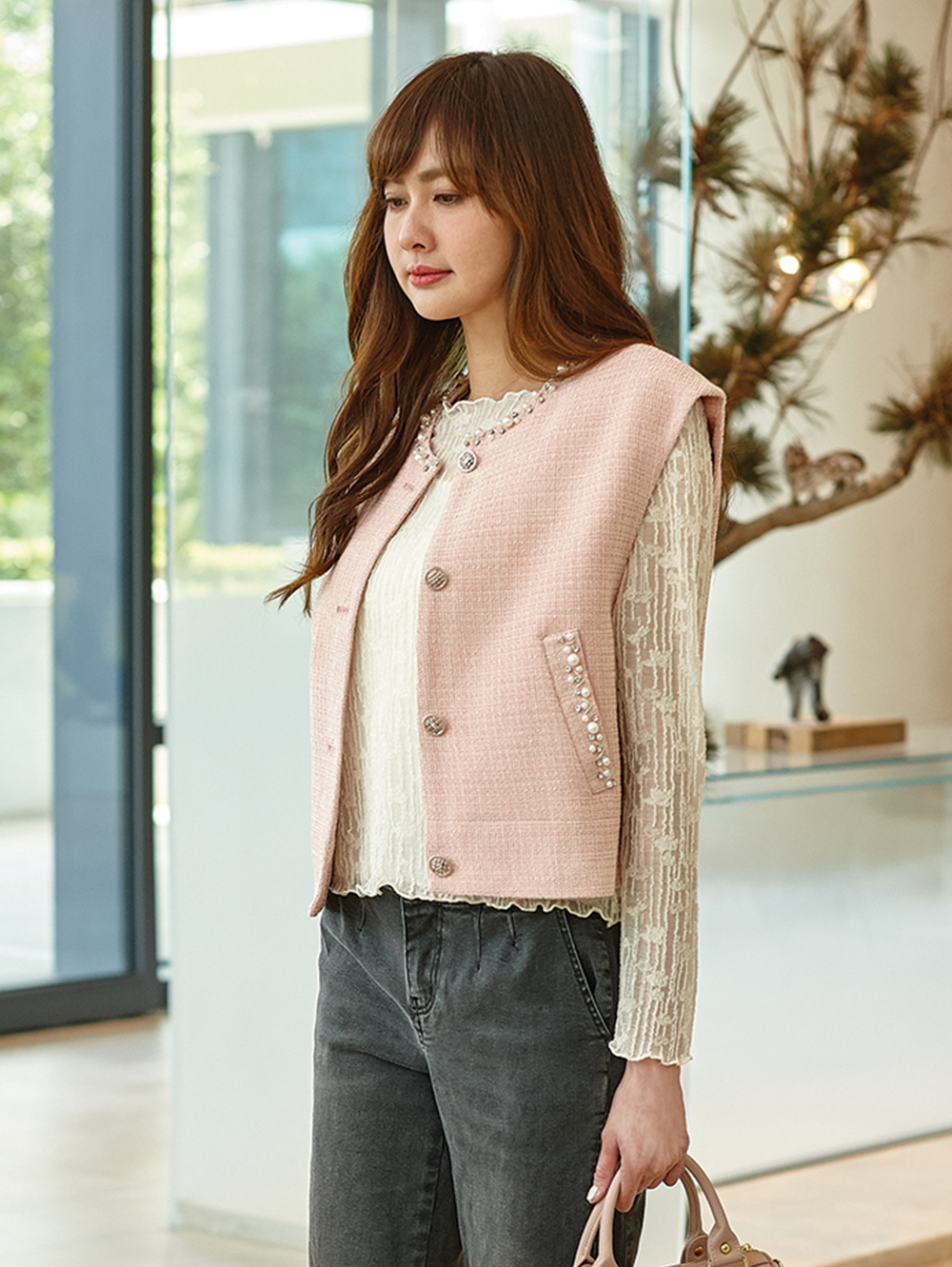 DITA輕奢珍珠背心外套