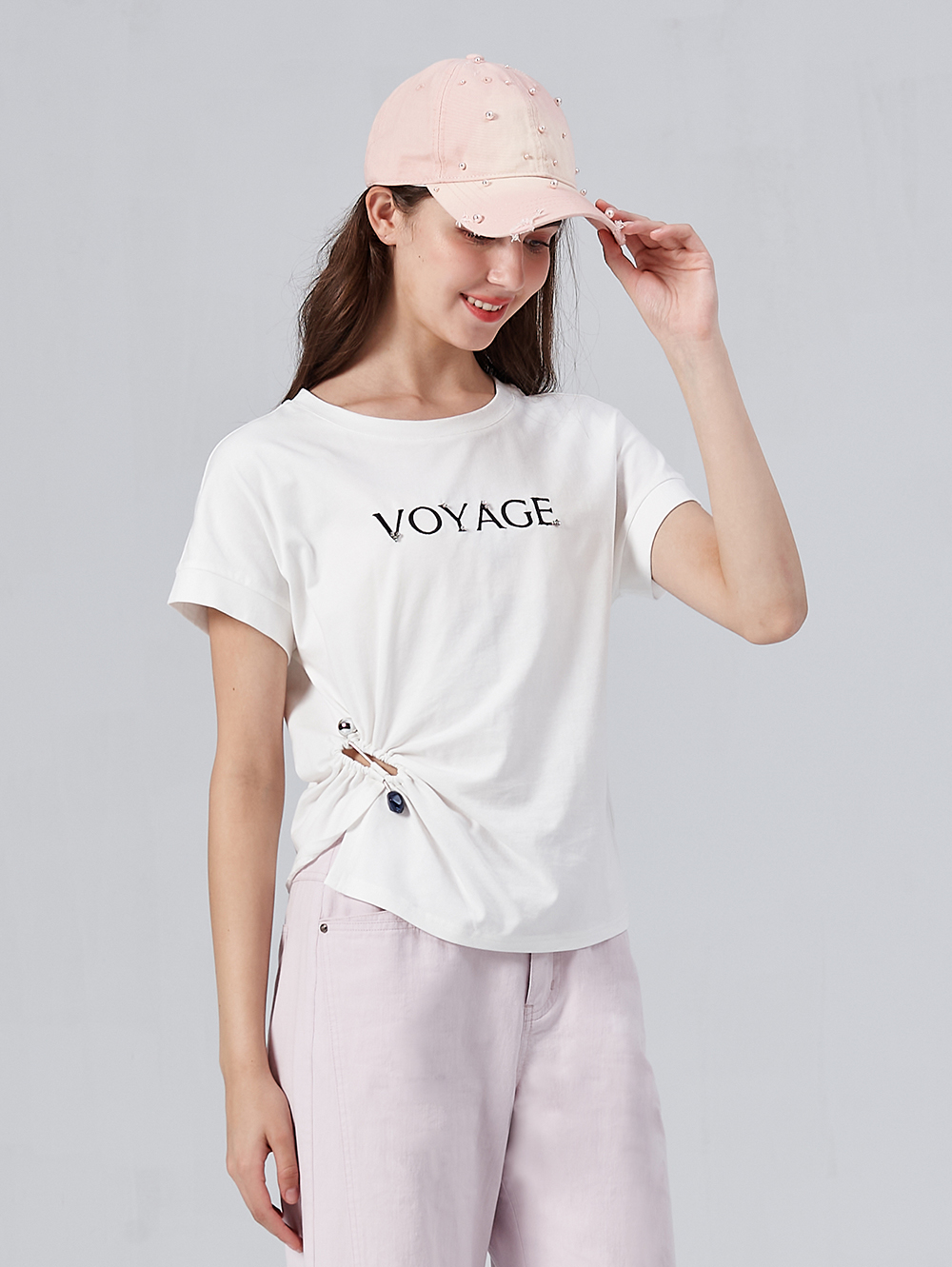 DITA簡約鑽飾抽皺T-SHIRT