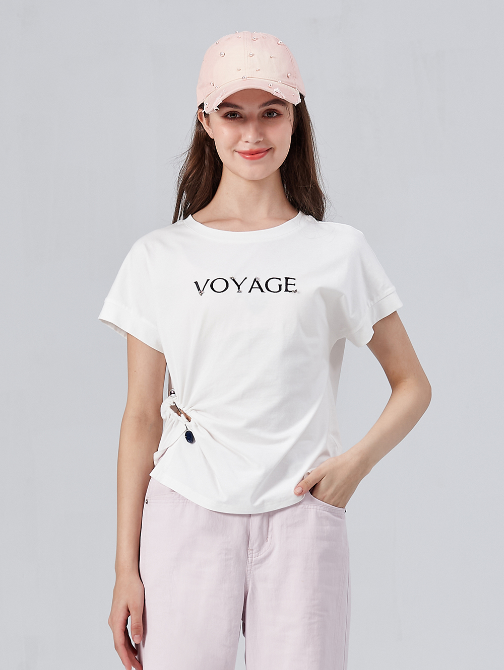 DITA簡約鑽飾抽皺T-SHIRT