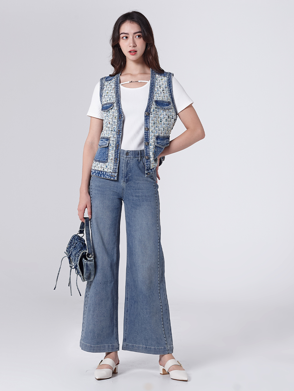 DITA特殊縫線牛仔寬褲