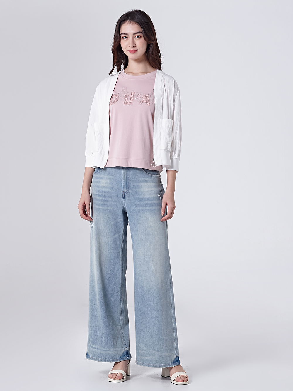 DITA繡花個性牛仔寬褲