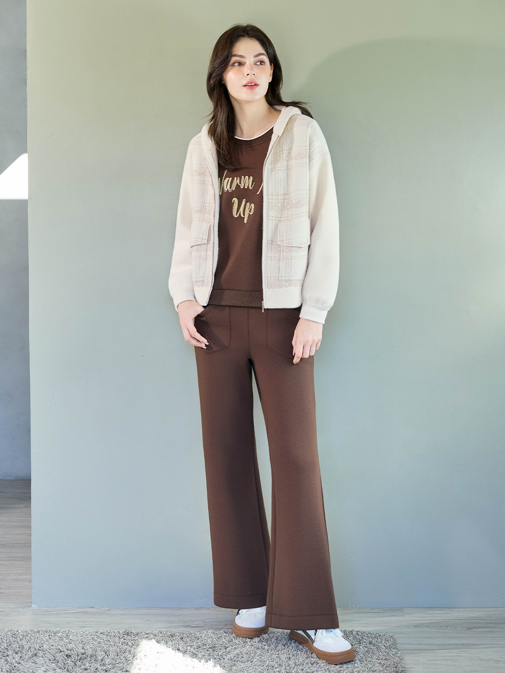 JOAN暖柔內磨毛彈力微喇叭褲