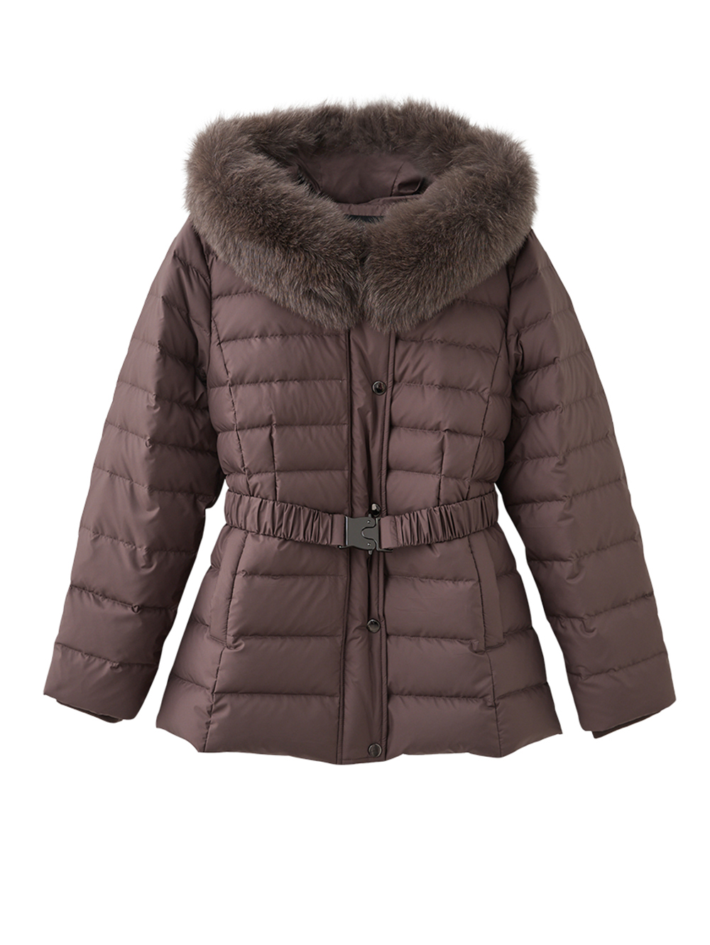 JOAN都市輕奢狐狸毛領腰帶羽絨外套