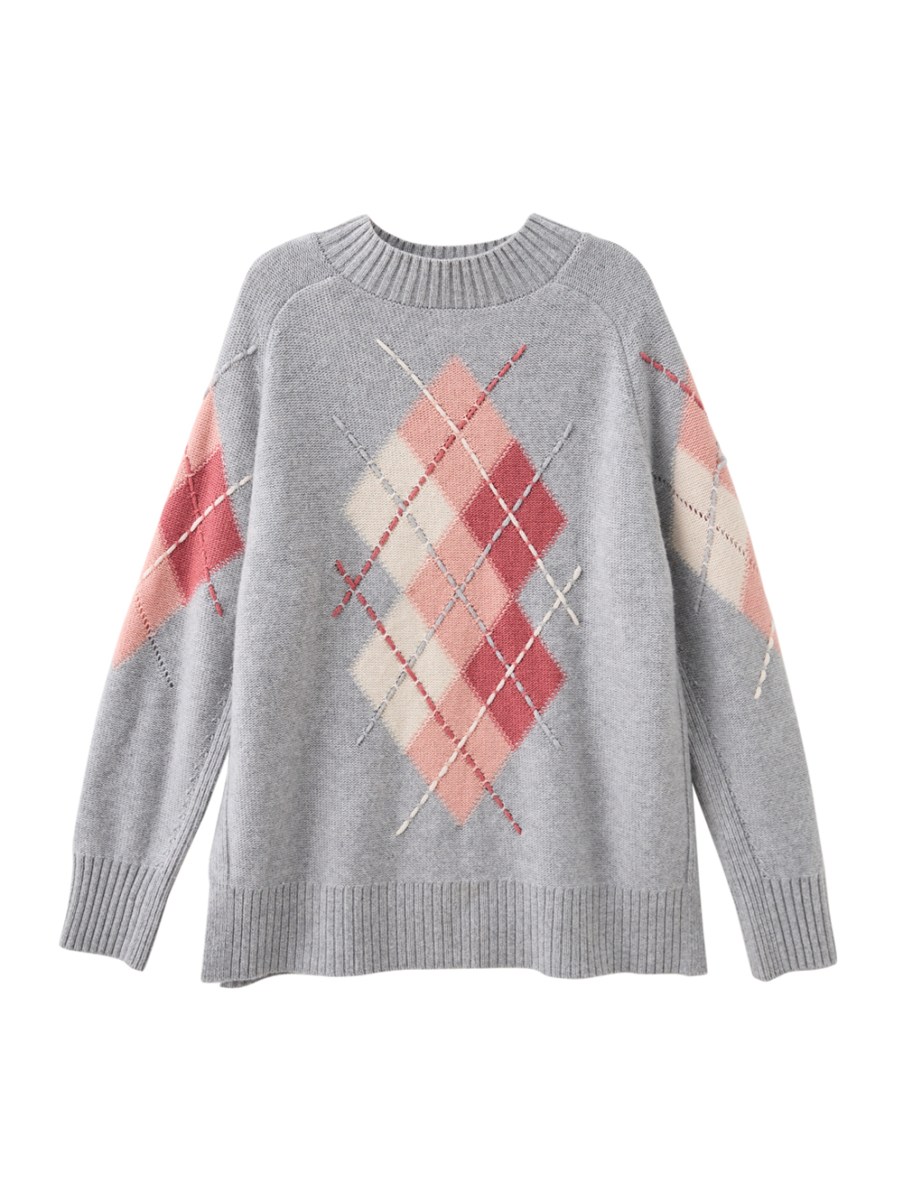 JOAN經典菱格紋修身針織上衣