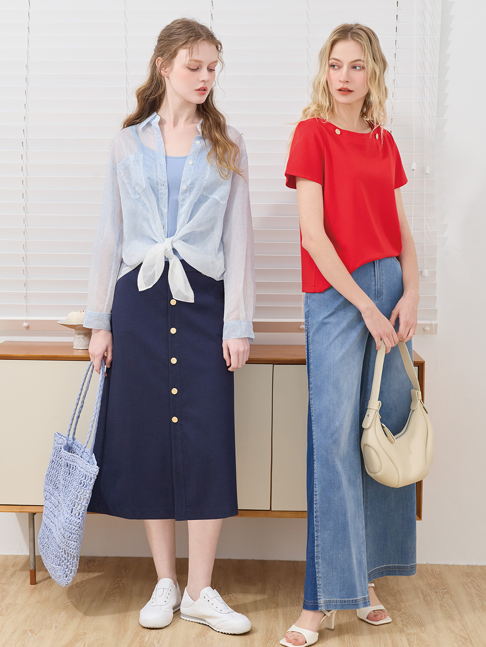 JOAN經典海軍風排釦鉛筆裙