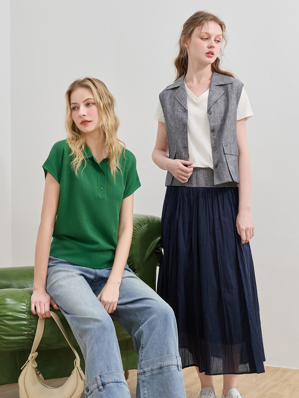 JOAN拼接設計棉質傘擺長裙