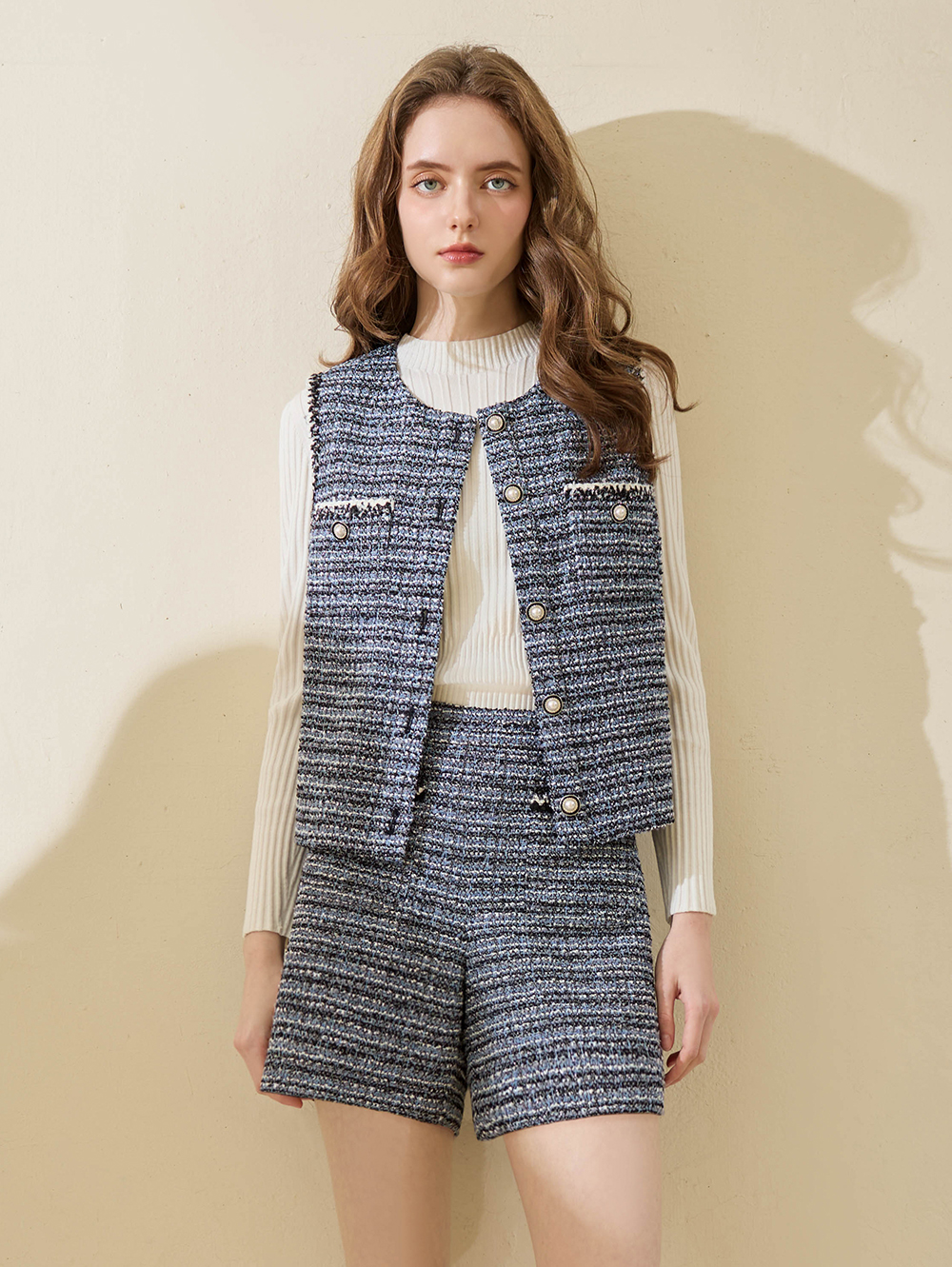 JOAN法式輕奢花呢背心外套