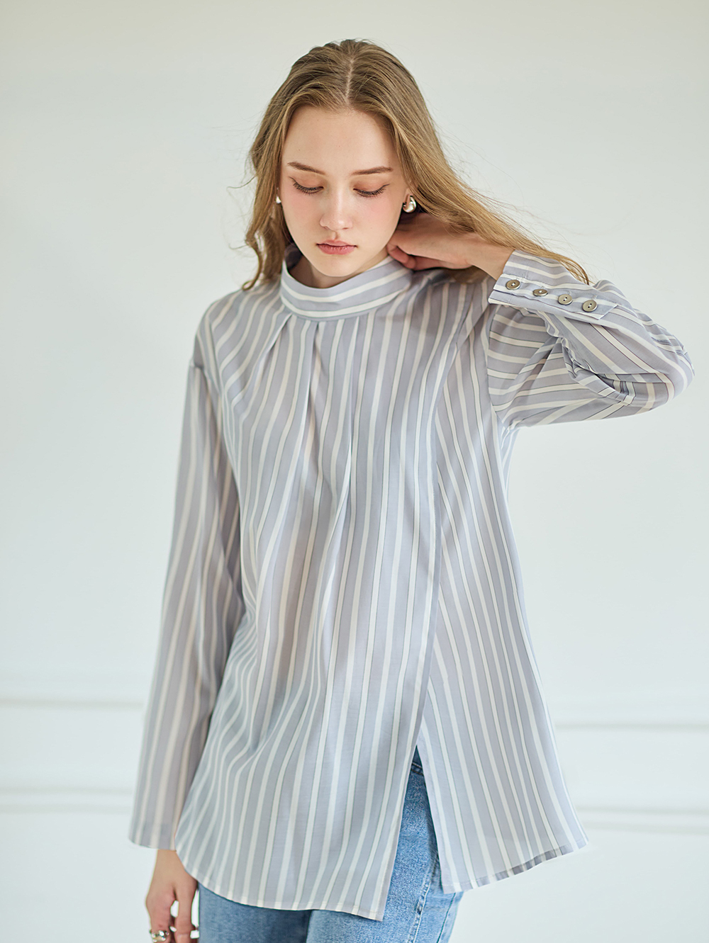 DE NOVO進口面料斜岔條紋上衣