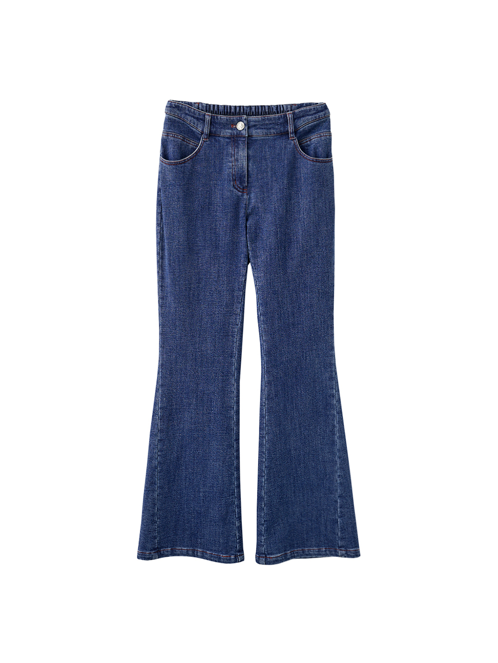 DENOVO輕磨毛彈性修身牛仔喇叭褲