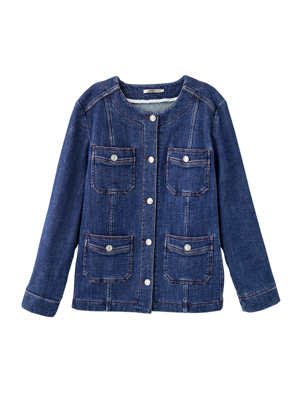 DENOVO輕磨毛口袋造型中長版牛仔外套