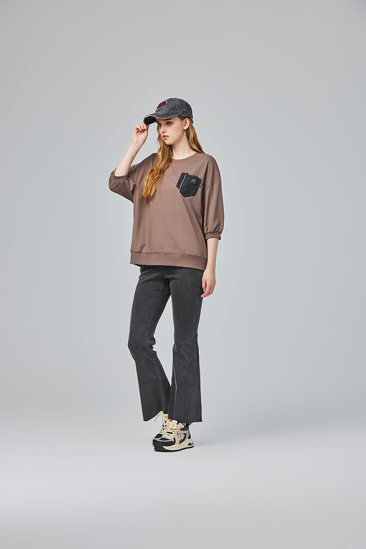 abito不收邊拼接牛仔寬褲