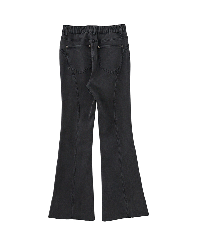 abito不收邊拼接牛仔寬褲