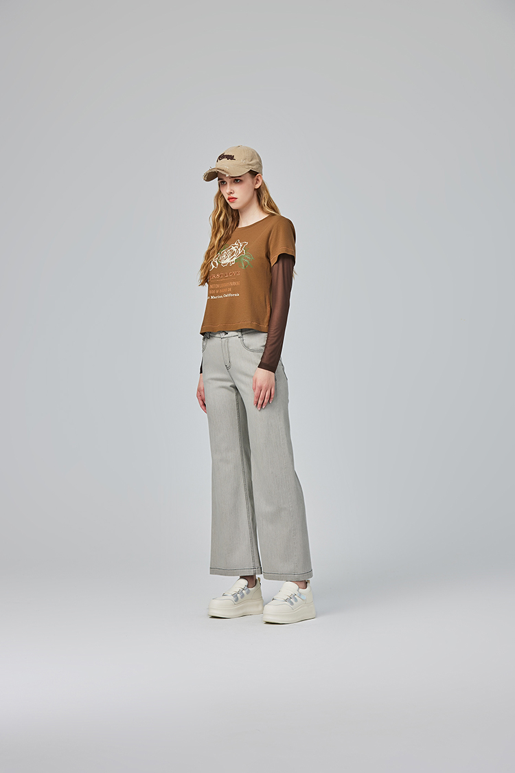 abito高腰雙釦牛仔寬褲