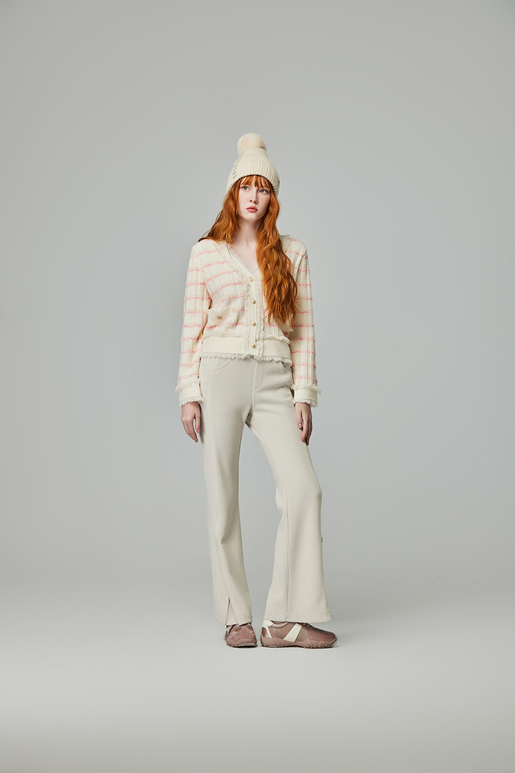 abito修身側開拉鍊微喇叭長褲