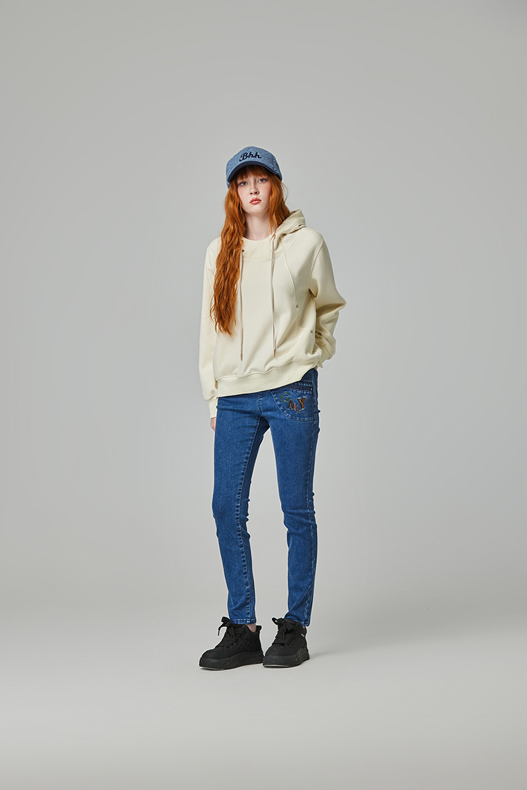 abito刺繡字內刷毛直筒褲