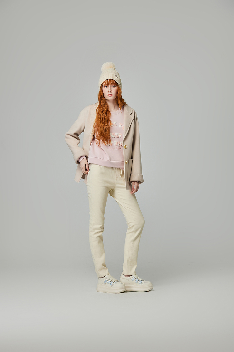 abito刺繡字內刷毛直筒褲