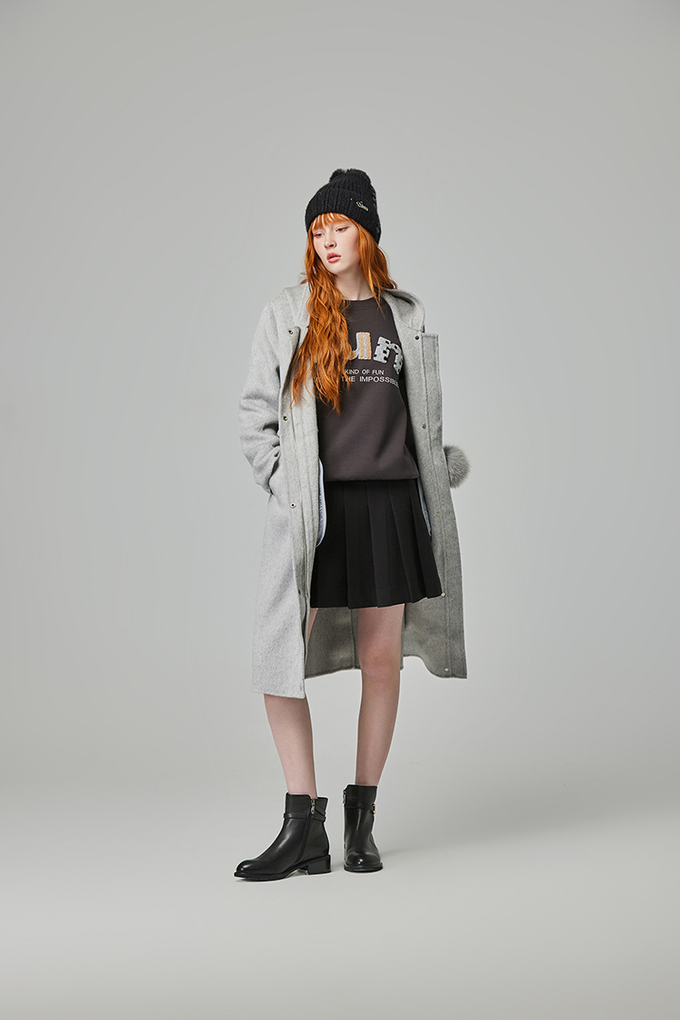 abito雙釦毛呢百摺裙