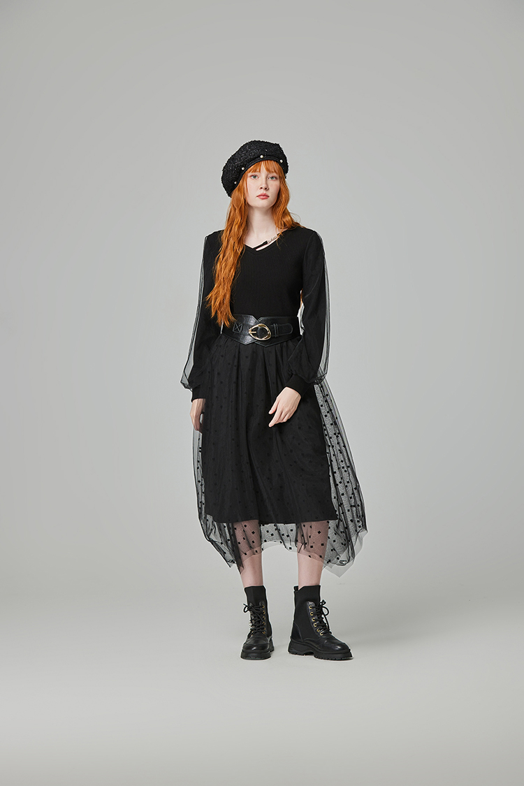 abito氣質V領網紗洋裝