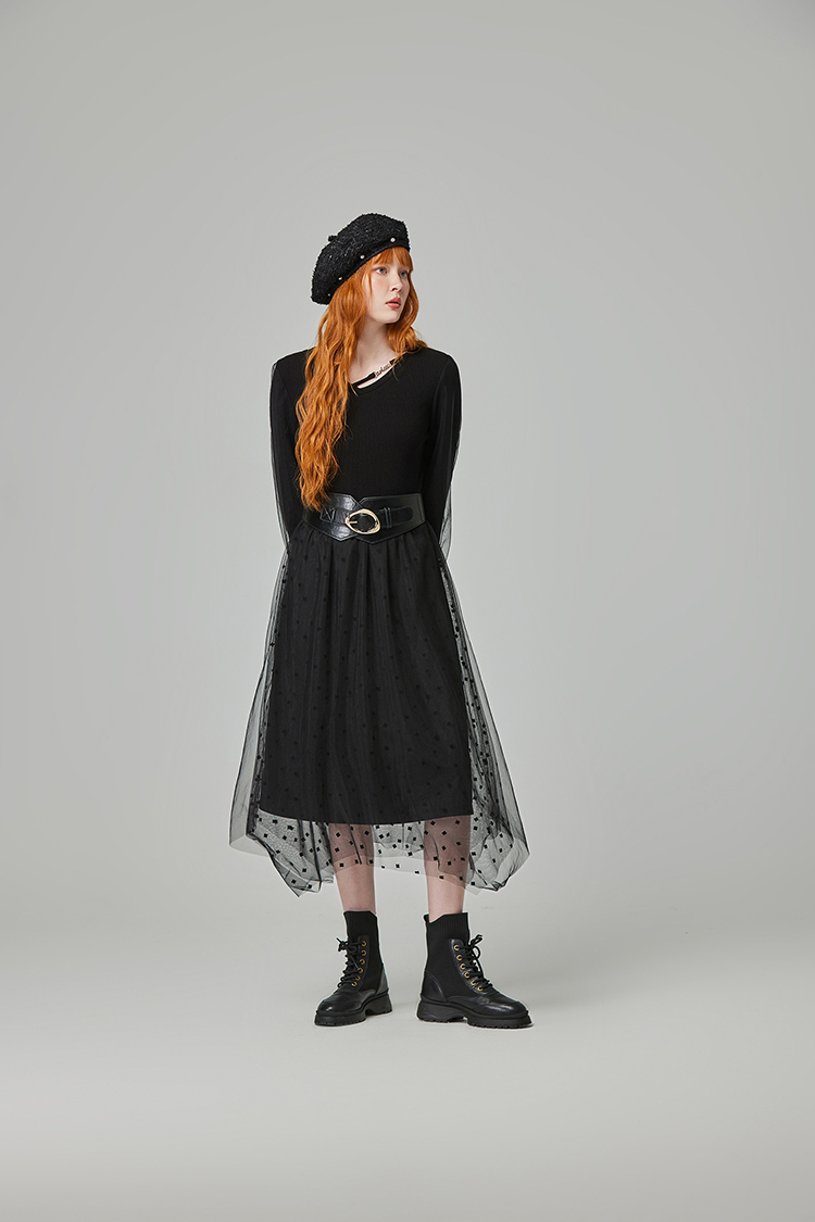 abito氣質V領網紗洋裝