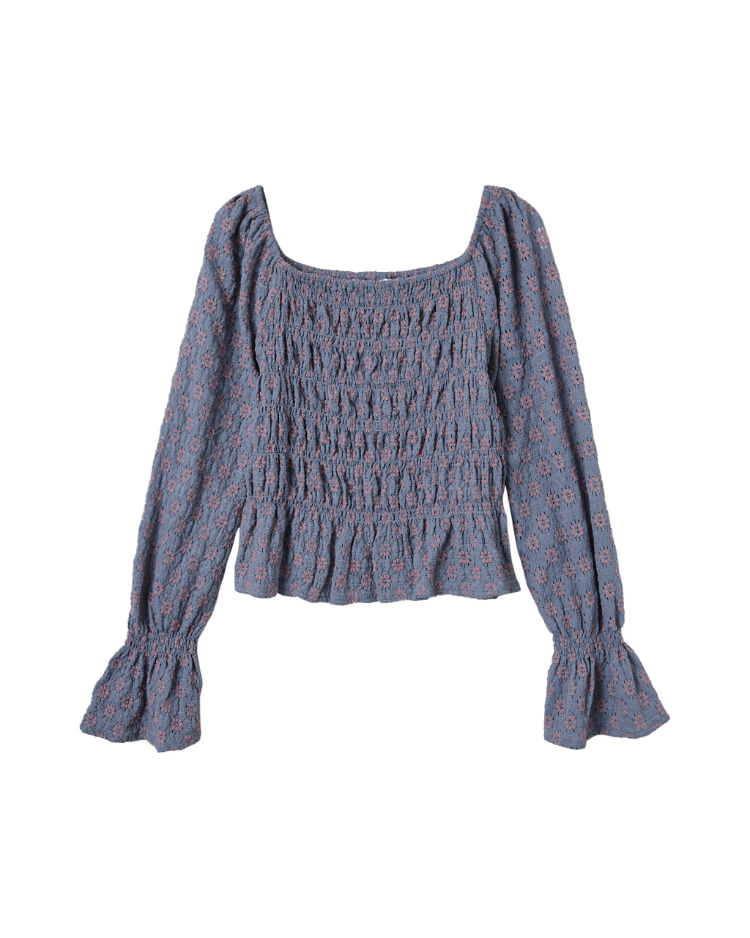 DITA泡泡袖小花簍空上衣