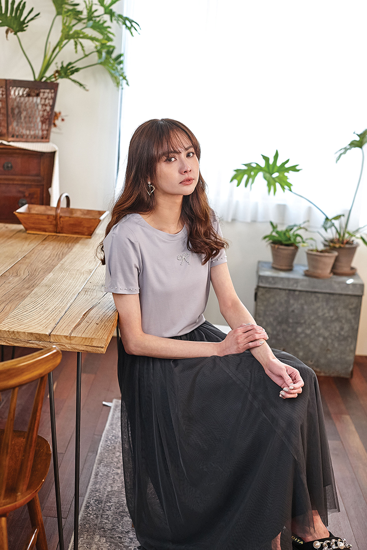DITA簡約珍珠蝴蝶結T-SHIRT