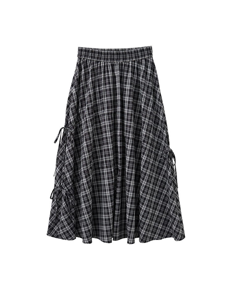 DITA個性格紋不對稱抽皺圓裙