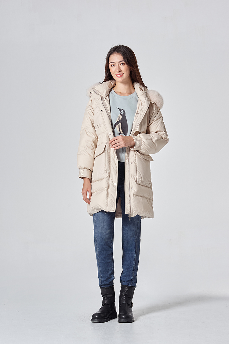 DITA保暖長版收腰羽絨外套