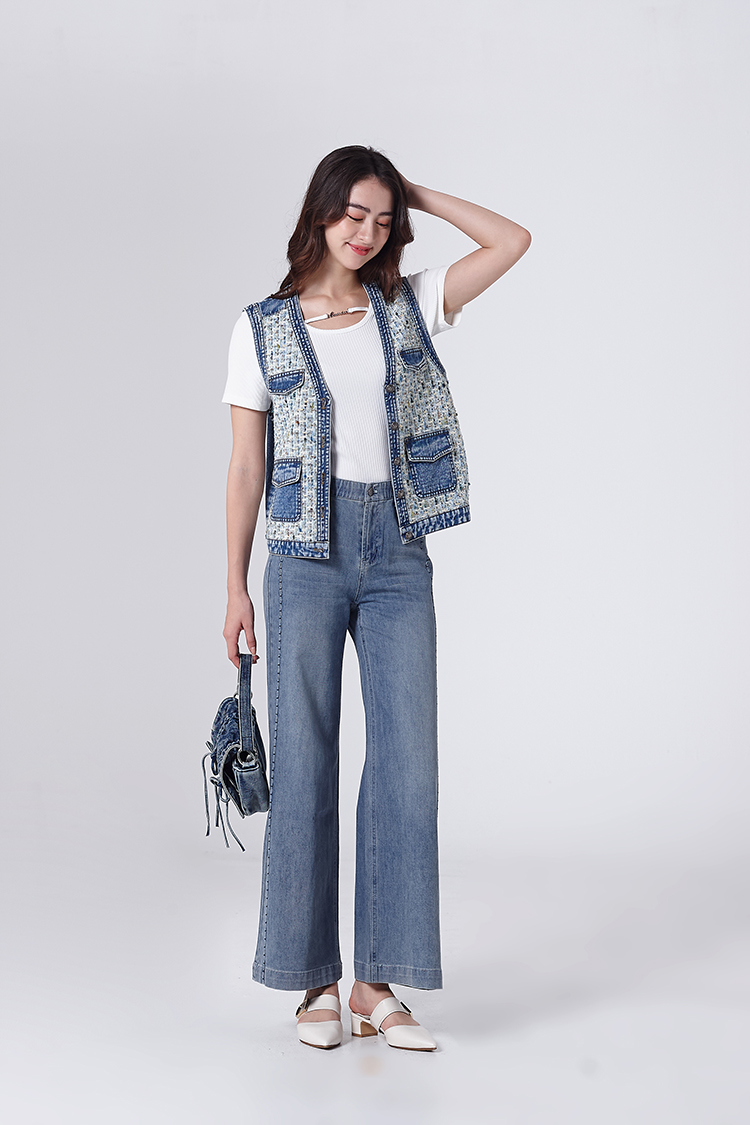 DITA特殊縫線牛仔寬褲