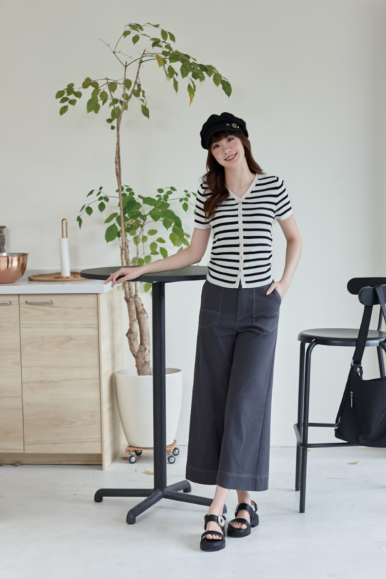 DITA雙釦個性九分寬褲