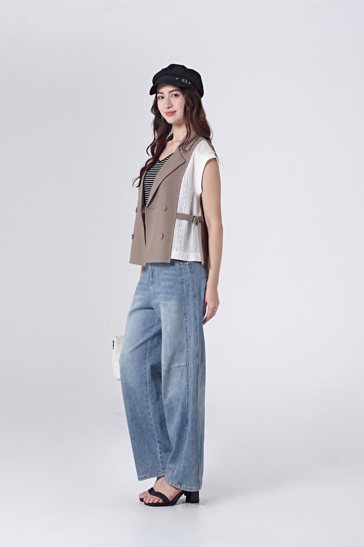 DITA個性剪接牛仔寬褲