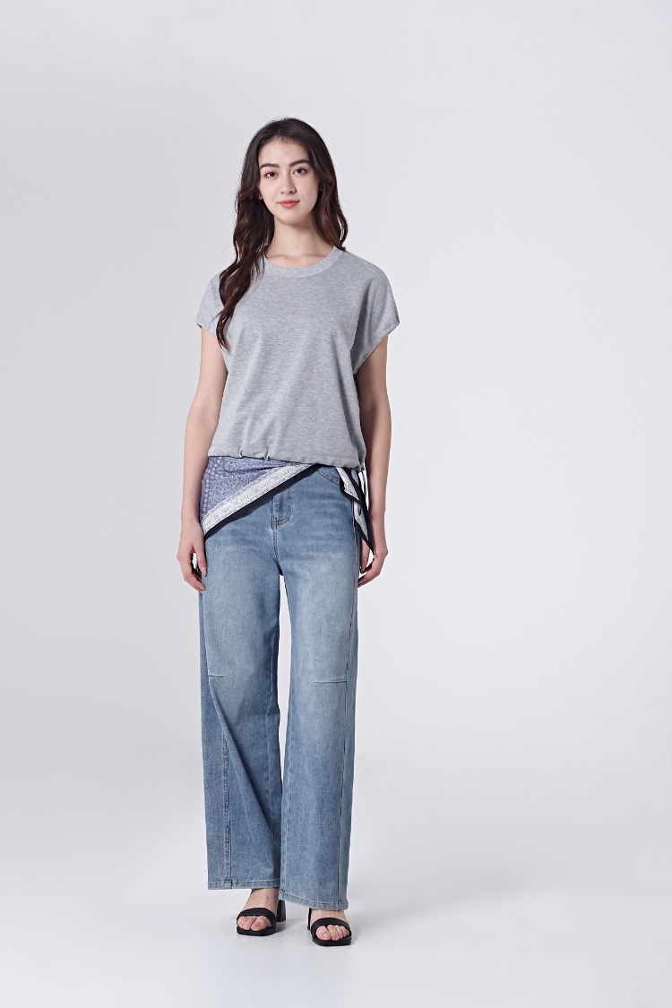 DITA個性剪接牛仔寬褲