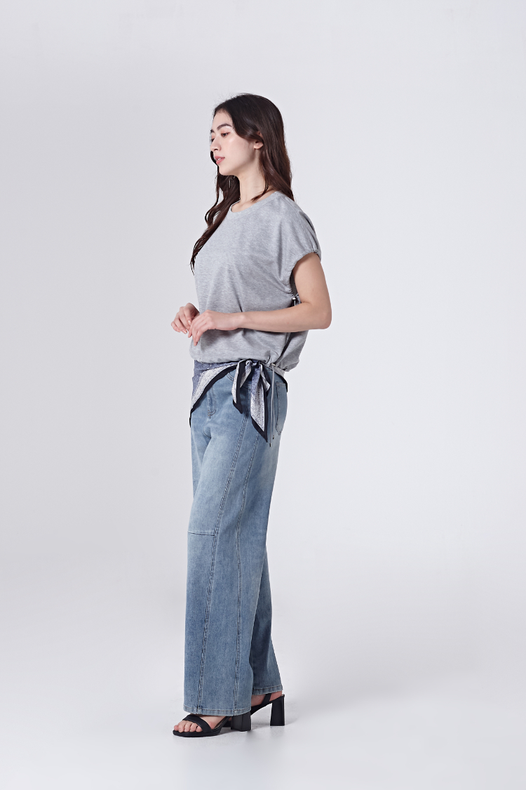 DITA個性剪接牛仔寬褲