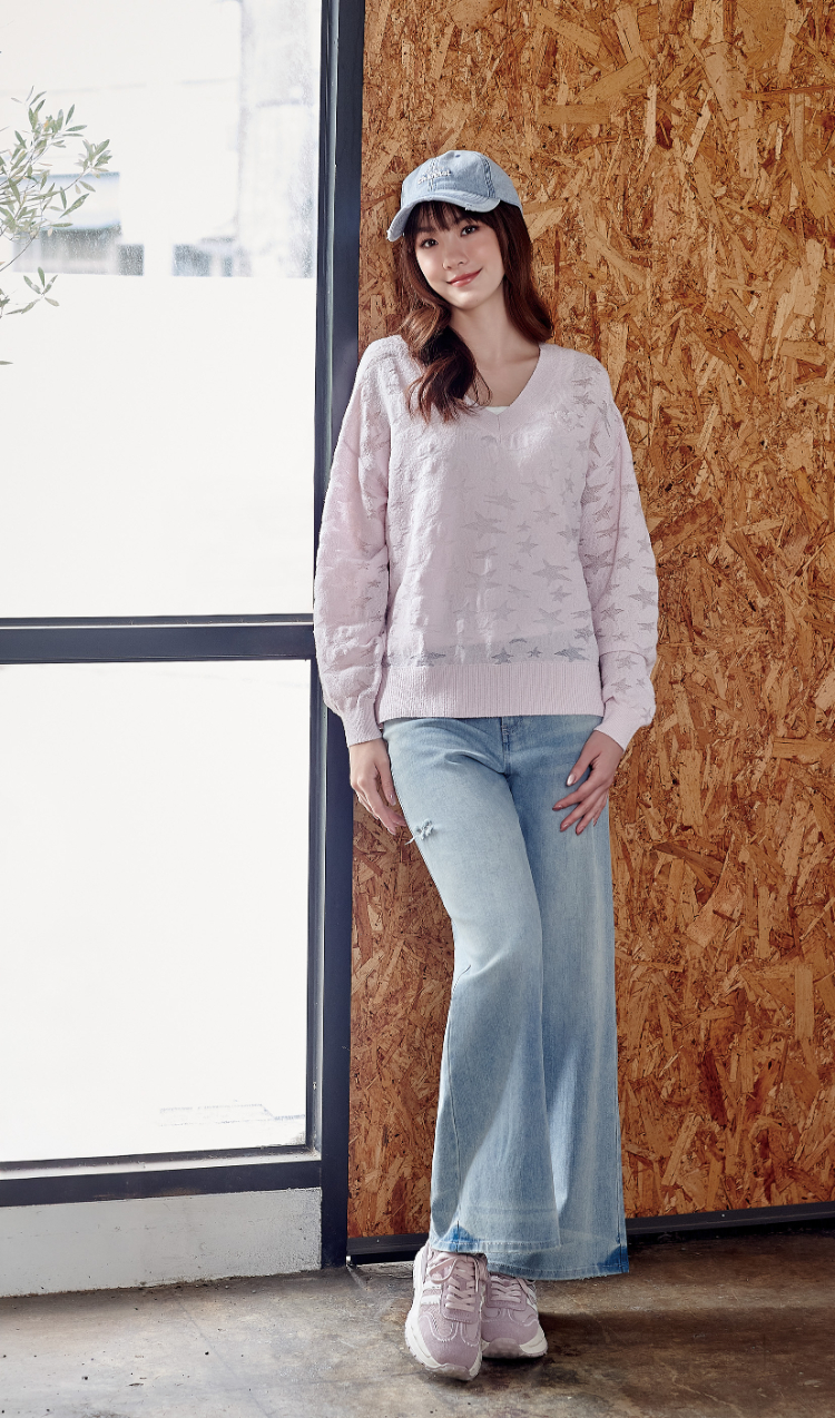 DITA繡花個性牛仔寬褲