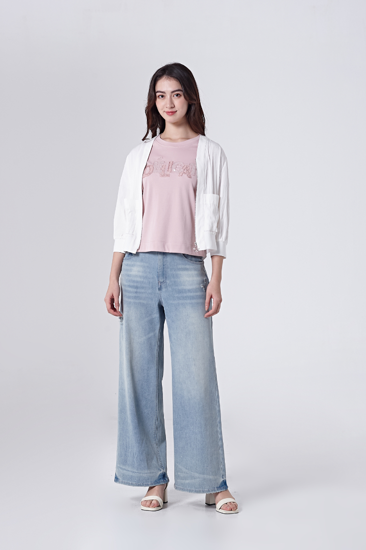 DITA繡花個性牛仔寬褲