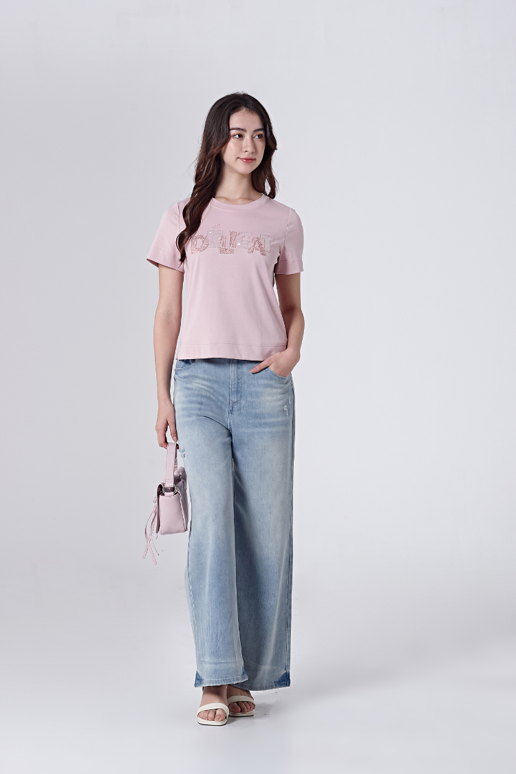 DITA繡花個性牛仔寬褲