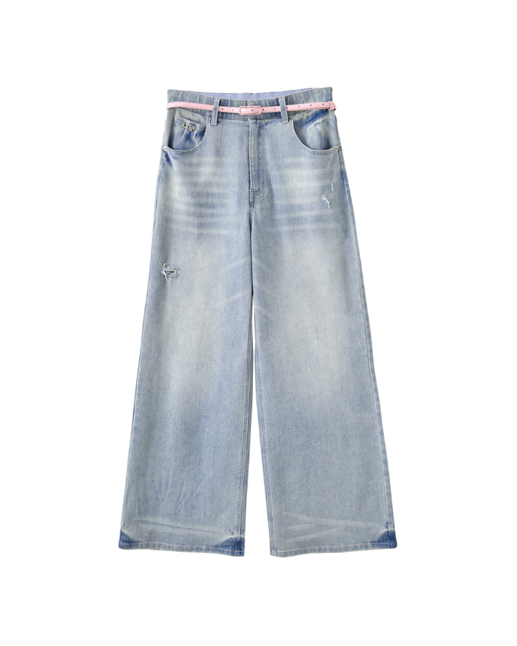 DITA繡花個性牛仔寬褲