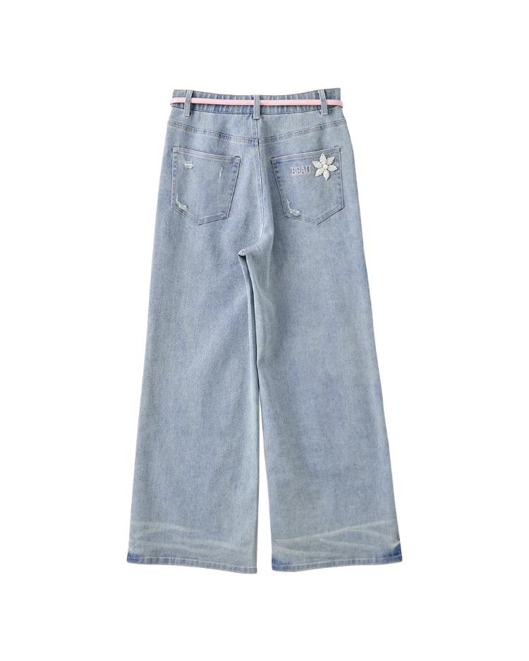 DITA繡花個性牛仔寬褲