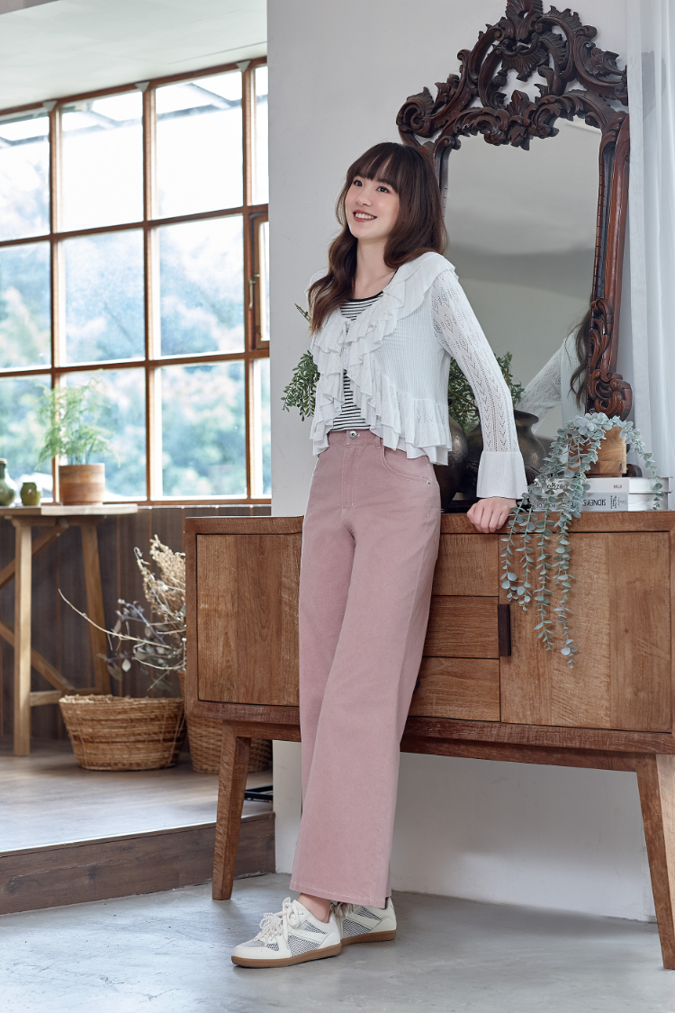 DITA繡花個性牛仔寬褲