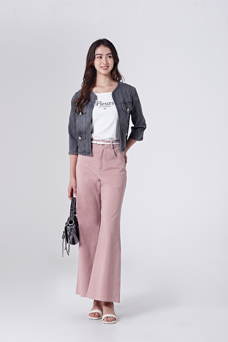 DITA繡花個性牛仔寬褲