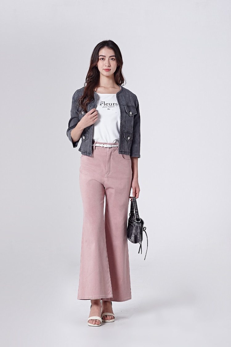 DITA繡花個性牛仔寬褲