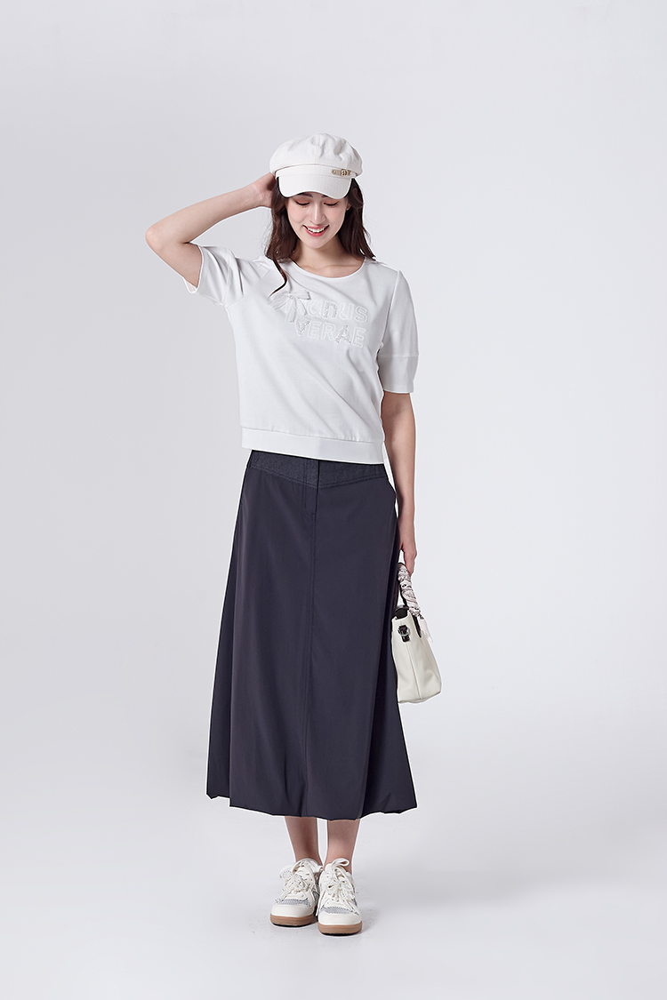 DITA優雅異材質長版氣球裙