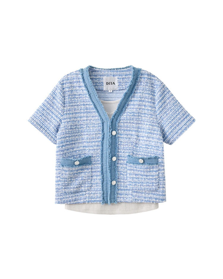 DITA韓系小香風毛呢短袖外套