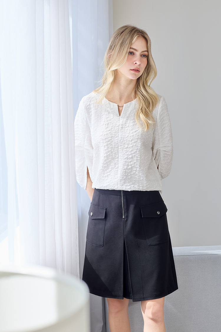 JOAN造型袖泡泡布平織上衣