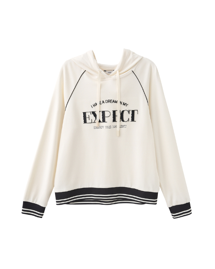 JOAN撞色羅紋連帽輕磨毛上衣