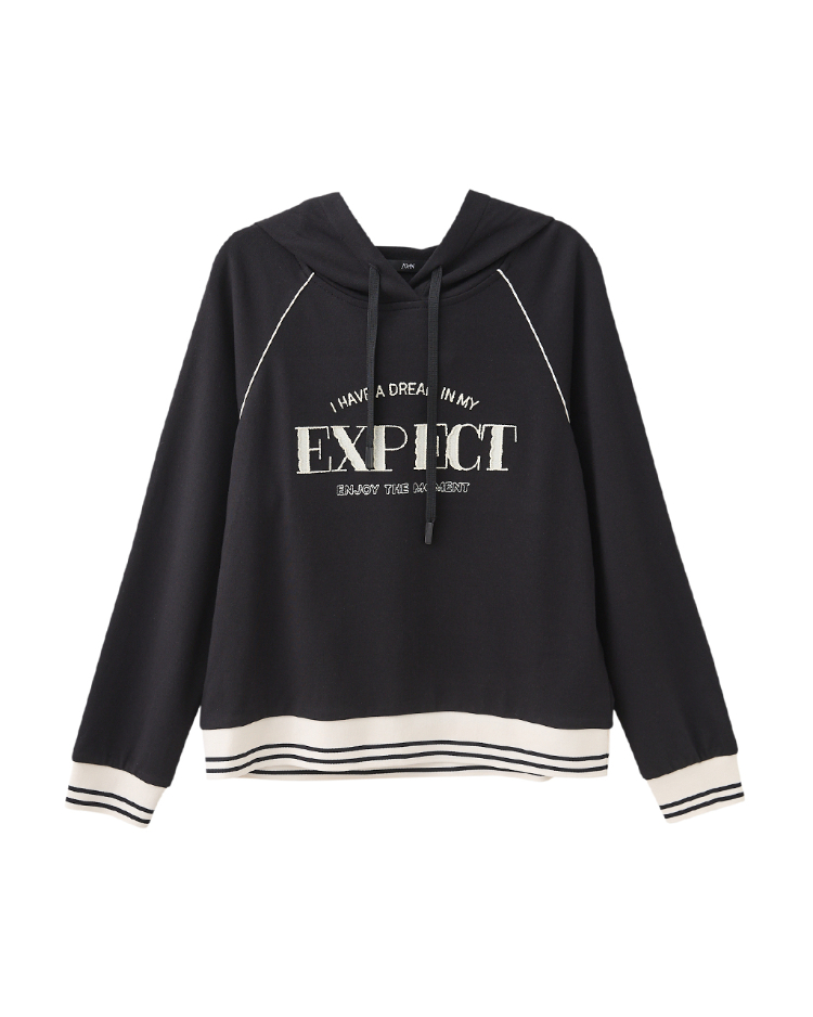 JOAN撞色羅紋連帽輕磨毛上衣