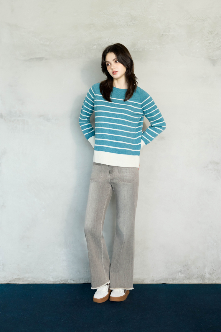 JOAN復古刷色磨毛喇叭牛仔褲