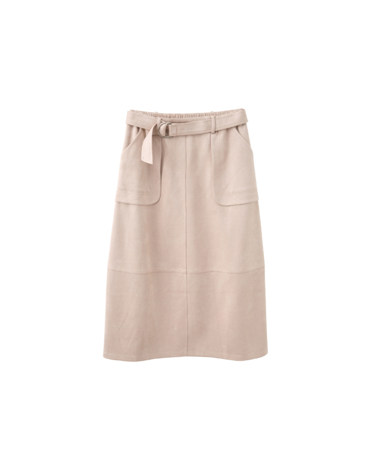 JOAN腰帶造型仿麂皮長裙